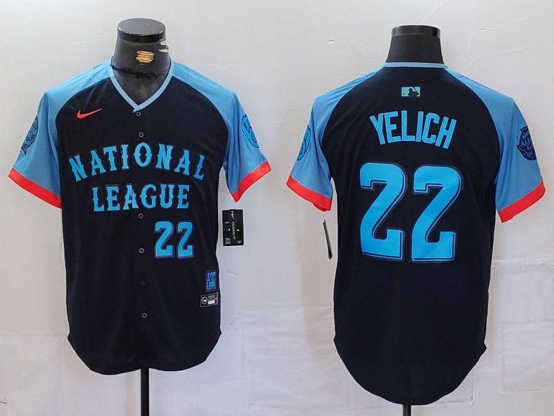 Men Milwaukee Brewers #22 Yelich Blue All star 2024 Nike MLB Jersey style 5